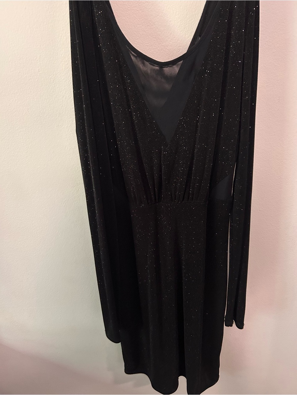Express Black Sparkle V-Neck Long Sleeve Dress